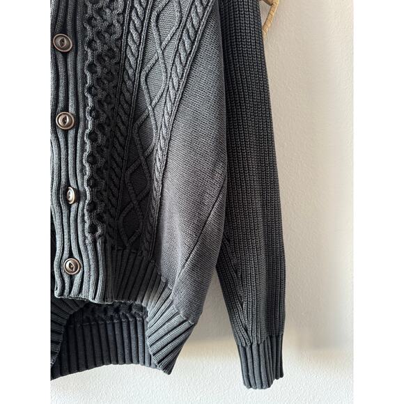 LL Bean Mens Signature Fisherman Cable Knit Sweater Cardigan Charcoal Gray MED - Picture 11 of 16